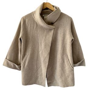 Adrienne Vittadini 100% Cashmere Oatmeal Single Button 3/4 Sleeve Sweater S